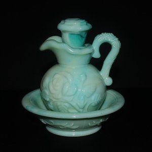 Avon Jadeite Pitcher and Basin | Vintage Avon Foaming Bath Oil Set